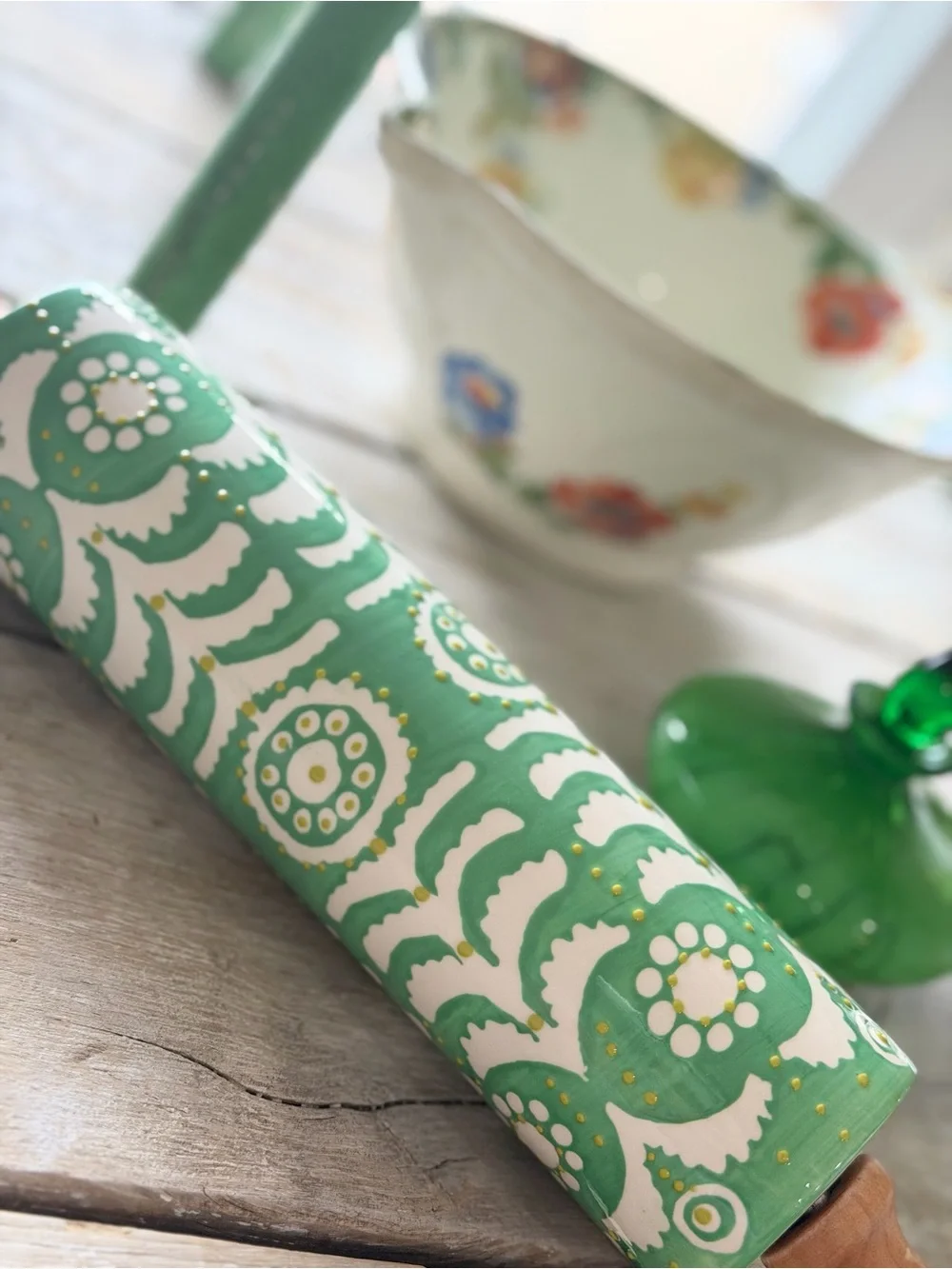 Anthropologie Brentanella Stoneware Rolling Pin. Handpainted | Discontinued